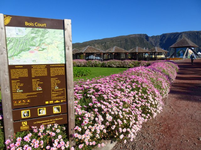 La large allée fleurie menant à l'horloge