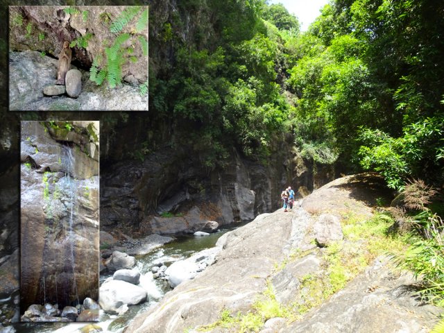 Passage près de la Vierge et de la source surgissant de la falaise