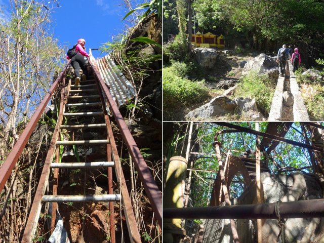 L'échelle de descente, le canal et le temple près de la pompe